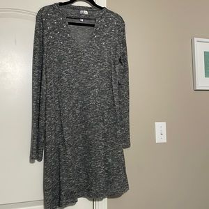 Long sleeve fuzzy gray dress with front cut out